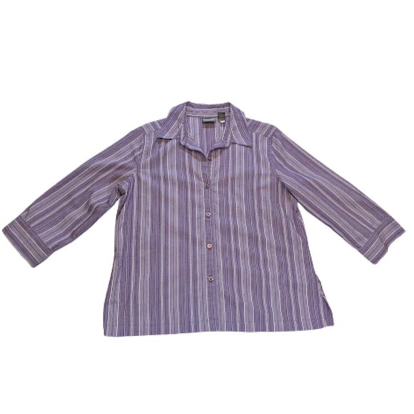 Additions by Chico’s Lavender Striped 3/4 Sleeve Button Front Top – Size 1 (M/L) - Picture 5 of 10